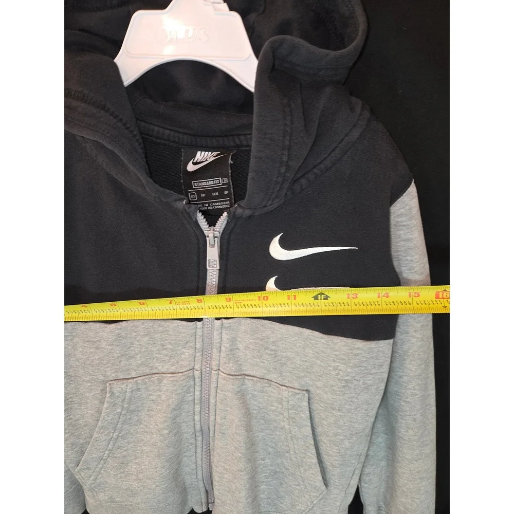Nike Kids Gray Black Full‎ Zip Hoodie XS Double Swoosh Sweatshirt Activewear